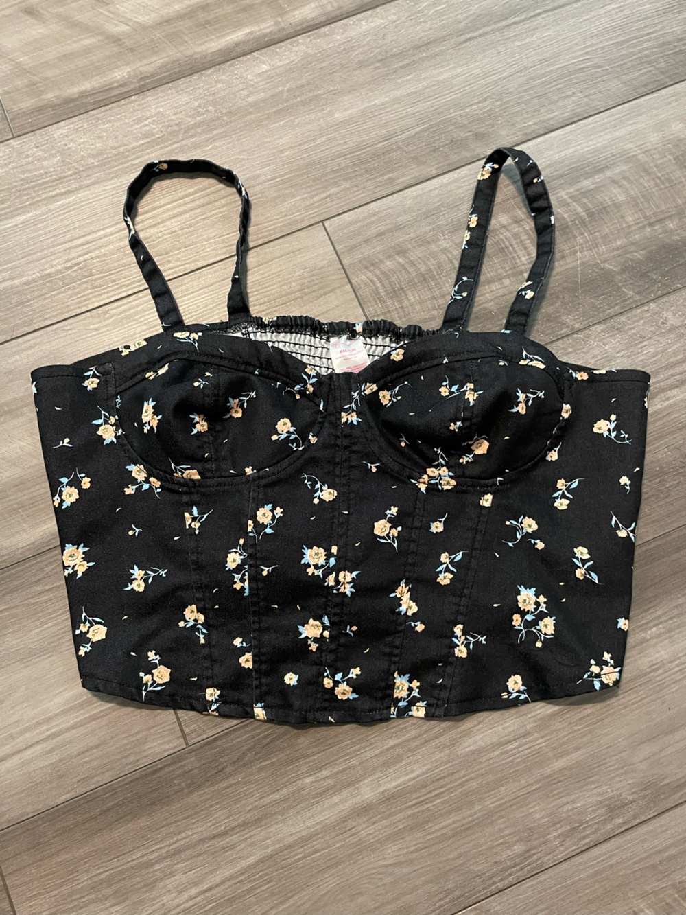 No Boundaries Black Floral Bustier-style Crop Top